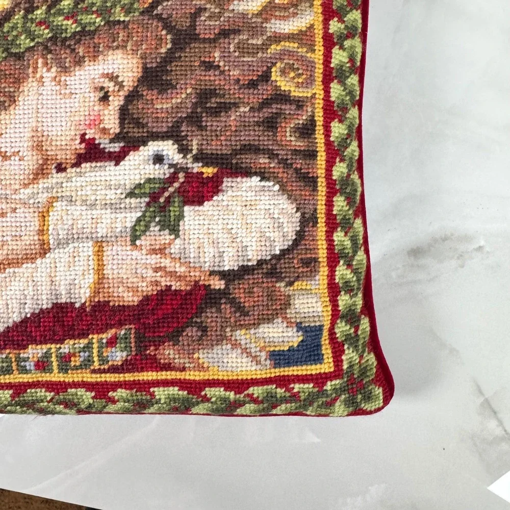 Vintage‎ Lands' End Needlepoint Throw Pillow Angel Cradling Dove Christmas 13